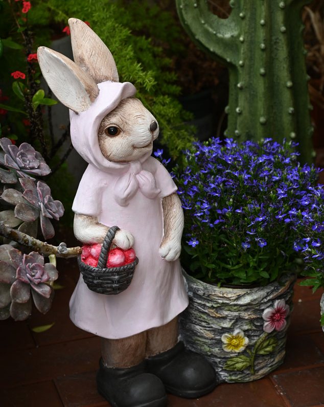 Garden Courtyard Ornament, Villa Outdoor Decor Gardening Ideas，Large Rabbit Lovers Statue for Garden, Bunny Flowerpot, Modern Garden Sculptures