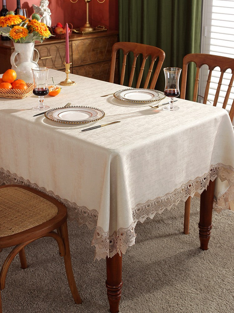 Large Simple Table Cloth for Dining Room Table, Beige Lace Tablecloth for Home Decoration, Modern Rectangle Tablecloth, Square Tablecloth for Round Table
