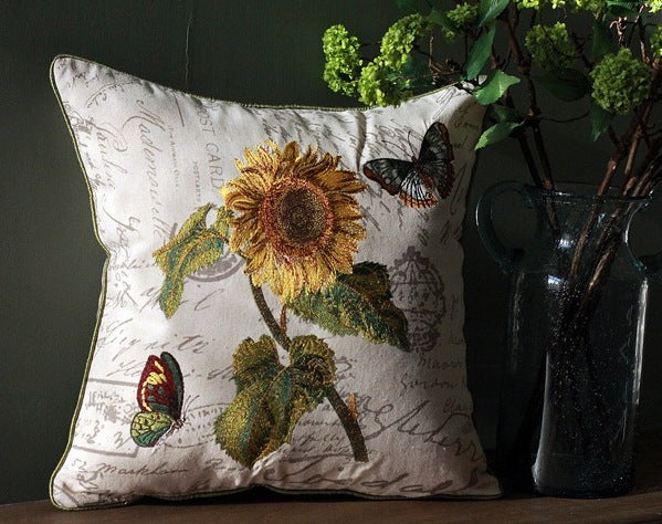Sunflower Pillow. Spring Flower Pillow. Cotton and Linen Pillow Cover. Rustic Sofa Pillows for Living Room. Decorative Throw Pillows for Couch