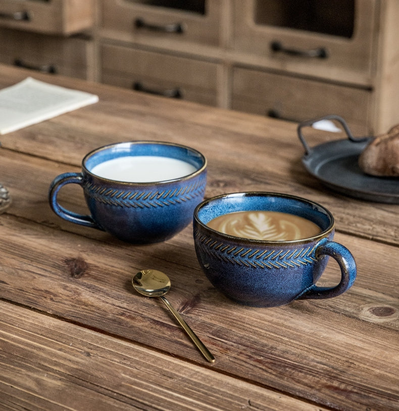 Blue Ceramic Coffee Cup, Stoneware Milk Mugs, Large Capacity Coffee Cups, Birthday Gifts, Handmade Pottery Coffee Mug
