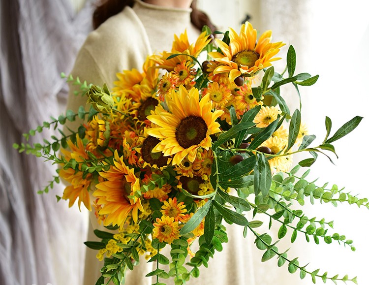 Large Bunch of Yellow Sunflowers, Unique Floral Arrangement for Home Decoration, Table Centerpiece, Real Touch Artificial Flowers for Living Room