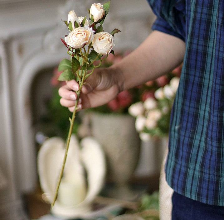 Wedding Artificial Flowers, 12 Branches of White Rose Flowers, White Rose Flower in Vase, Real Touch Flowers, Simple Flower Arrangement Ideas for Home Decoration