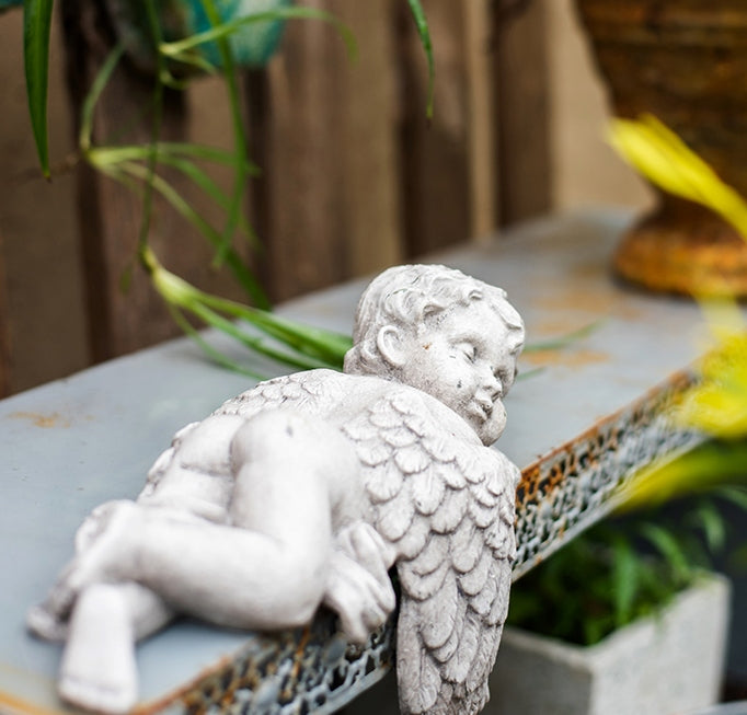 Lovely Sleeping Angel Statue for Garden. Beautiful Cute Garden Courtyard Ornaments. Unique Modern Garden Sculptures. Creative Villa Outdoor Decor Gardening Ideas