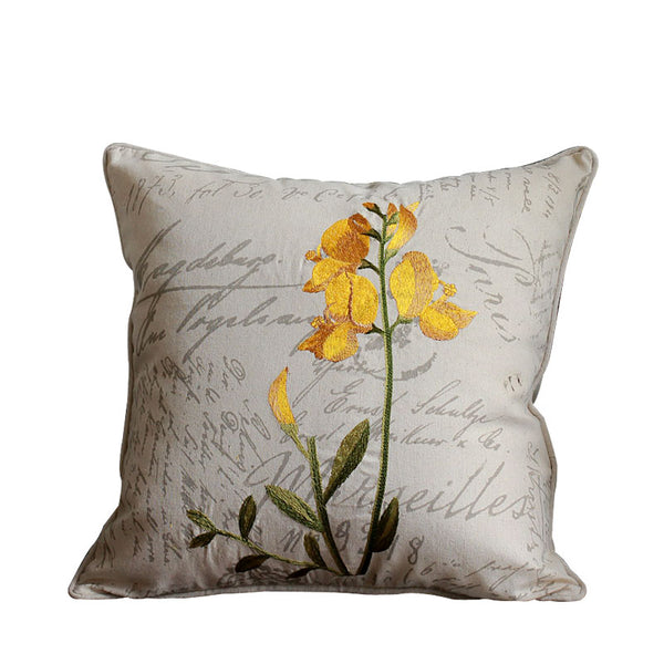 Orchid Flower Cotton and Linen Pillow Cover, Rustic Sofa Pillows for Living Room, Decorative Throw Pillows for Couch