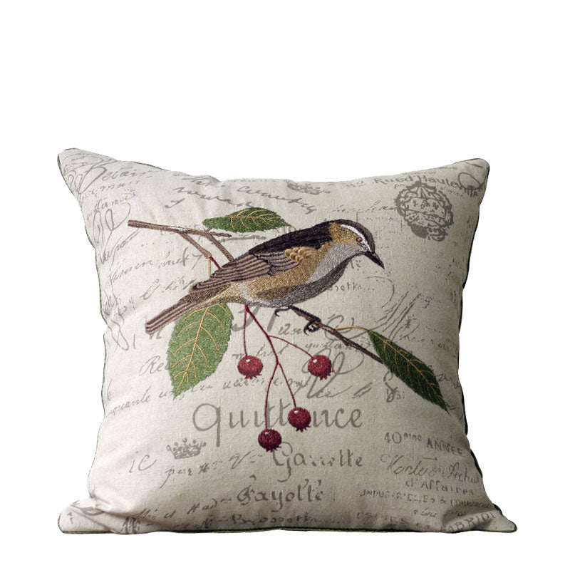 Bird Embroidery Pillows, Cotton and Linen Pillow Cover, Rustic Sofa Throw Pillows, Decorative Throw Pillows for Couch
