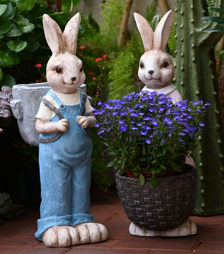 Large Rabbit Lovers Statue for Garden, Bunny Flowerpot, Garden
