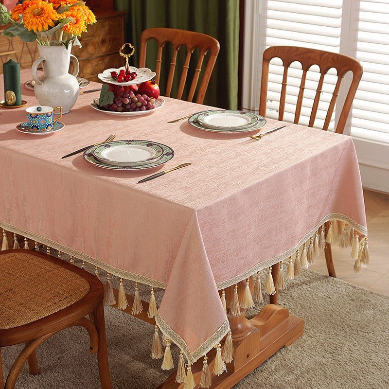 Pink Fringes Tablecloth for Home Decoration, Modern Rectangle Tablecloth, Large Simple Table Cover for Dining Room Table, Square Tablecloth for Round Table