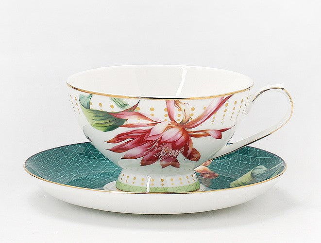 Lotus Flower Bone China Porcelain Tea Cup Set, Elegant Ceramic Coffee Cups, Beautiful British Tea Cups, Traditional English Tea Cups and Saucers