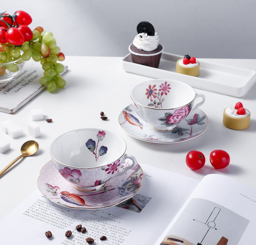 Unique Porcelain Cup and Saucer, Beautiful British Flower Tea Cups, Elegant Ceramic Coffee Cups, Creative Bone China Porcelain Tea Cup Set