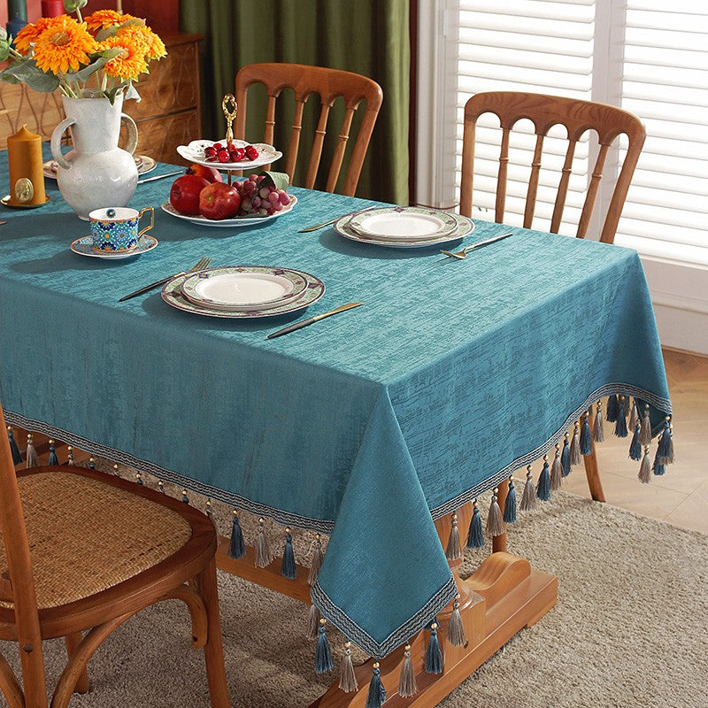 Square Tablecloth for Round Table, Green Fringes Tablecloth for Home Decoration, Modern Rectangle Tablecloth, Large Simple Table Cloth for Dining Room Table