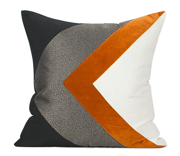 Modern Simple Throw Pillows, Large Orange Gray Black Square Pillows, Modern Throw Pillows for Couch, Decorative Modern Sofa Pillows for Living Room
