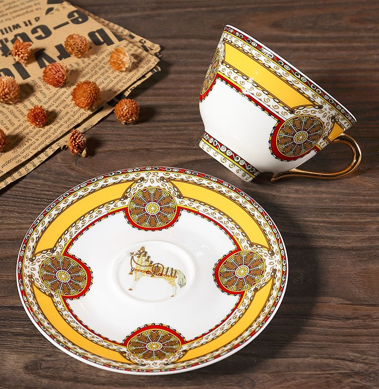 Beautiful British Tea Cups, Creative Bone China Porcelain Tea Cup Set, Royal Ceramic Coffee Cups, Unique Tea Cups and Saucers