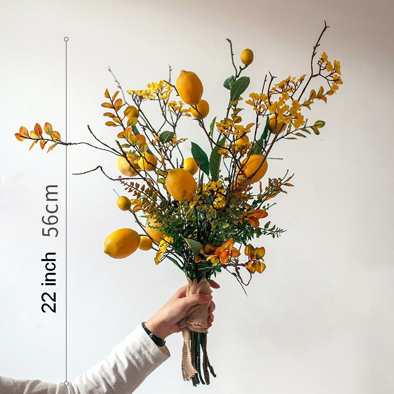 Lemon Branch. Fragrans stems. Fern leaf. Creative Flower Arrangement Ideas for Home Decoration. Unique Artificial Flowers. Simple Artificial Floral for Dining Room Table