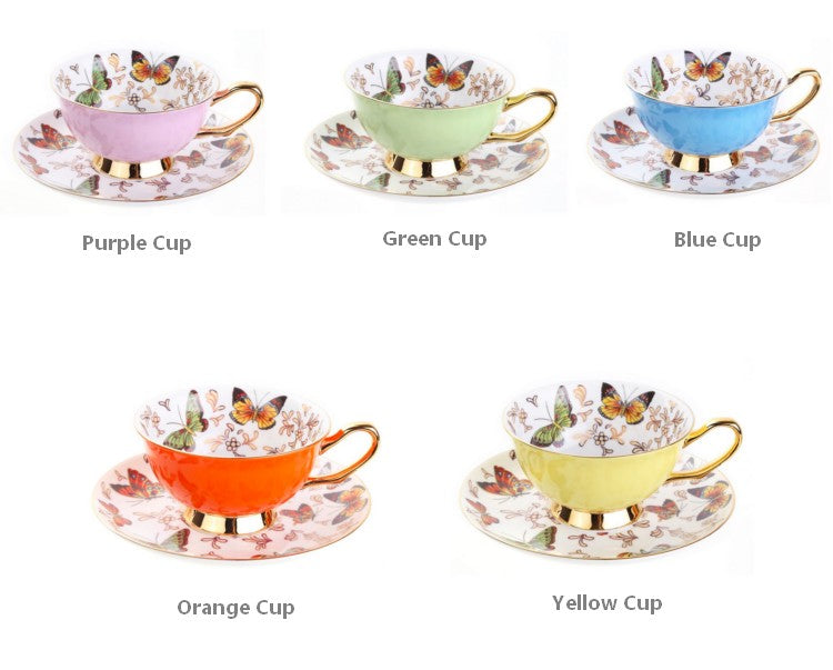 Creative Butterfly Ceramic Coffee Cups, Unique Butterfly Coffee Cups and Saucers, Beautiful British Tea Cups, Creative Bone China Porcelain Tea Cup Set