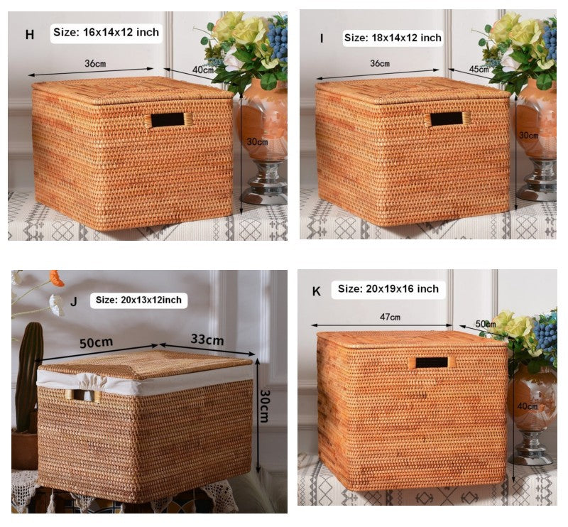 Rectangular Storage Basket with Lid, Kitchen Storage Baskets, Rattan Storage Baskets for Clothes, Storage Baskets for Living Room