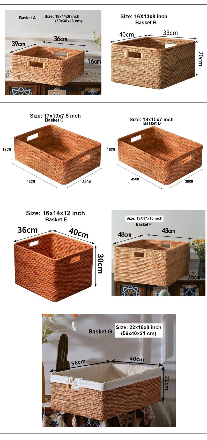 Woven Storage Baskets, Rattan Storage Baskets for Kitchen, Storage Basket for Shelves, Kitchen Storage Basket, Storage Baskets for Bedroom