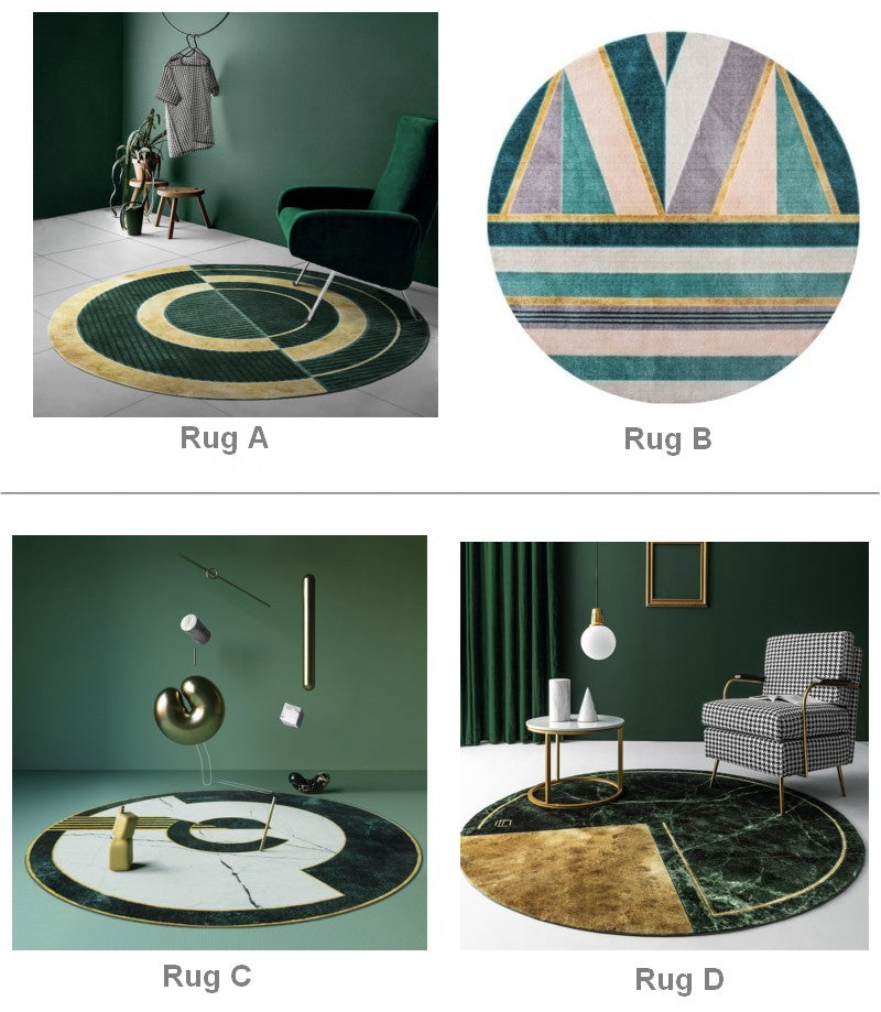 Circular Modern Rugs, Unique Bedroom Floor Carpets, Blackish Green Rugs, Round Area Rugs under Coffee Table, Contemporary Geometirc Rug Ideas for Living Room