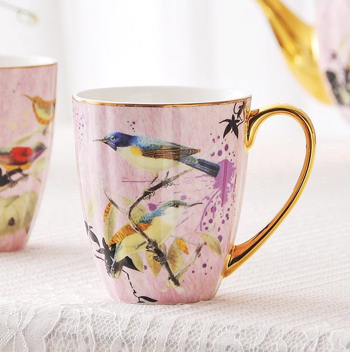 Elegant Pink Ceramic Coffee Mug, Beautiful Bird Flower Ceramic Mug, La –  Grace Painting Crafts