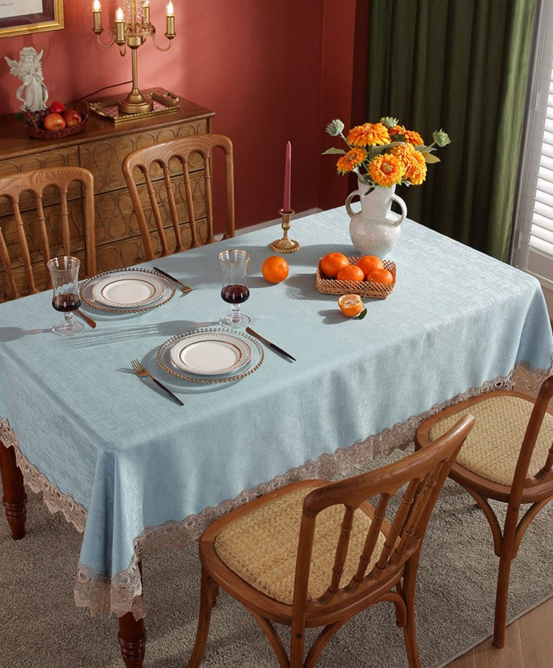 Modern Table Cover for Dining Room Table, Large Modern Rectangle Tablecloth, Square Tablecloth for Round Table, Light Blue Lace Tablecloth for Home Decoration
