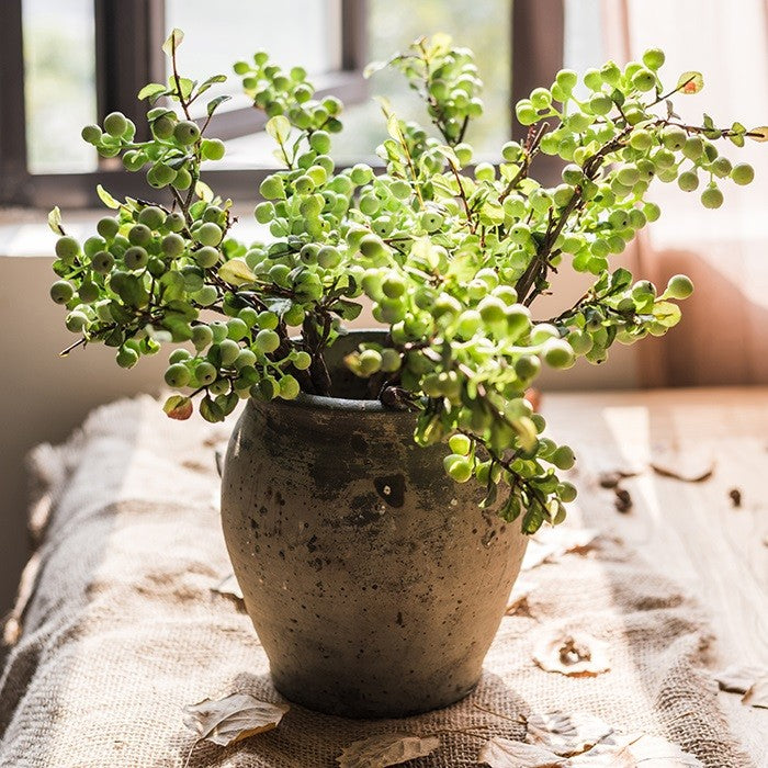 Flower Arrangement Ideas for Living Room. Green Cranberry Fruit Branch. Modern Artificial Flowers for Home Decoration. Spring Artificial Floral for Bedroom