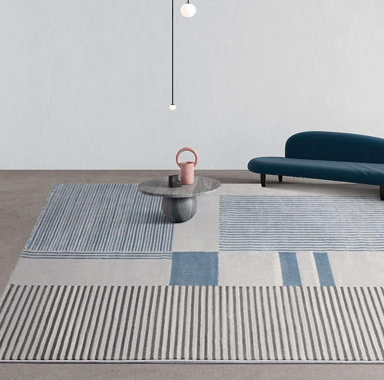 Grey Modern Rugs in Bedroom, Contemporary Area Rugs in Dining Room, Modern Living Room Area Rugs, Grey Blue Geomeric Modern Rugs in Office