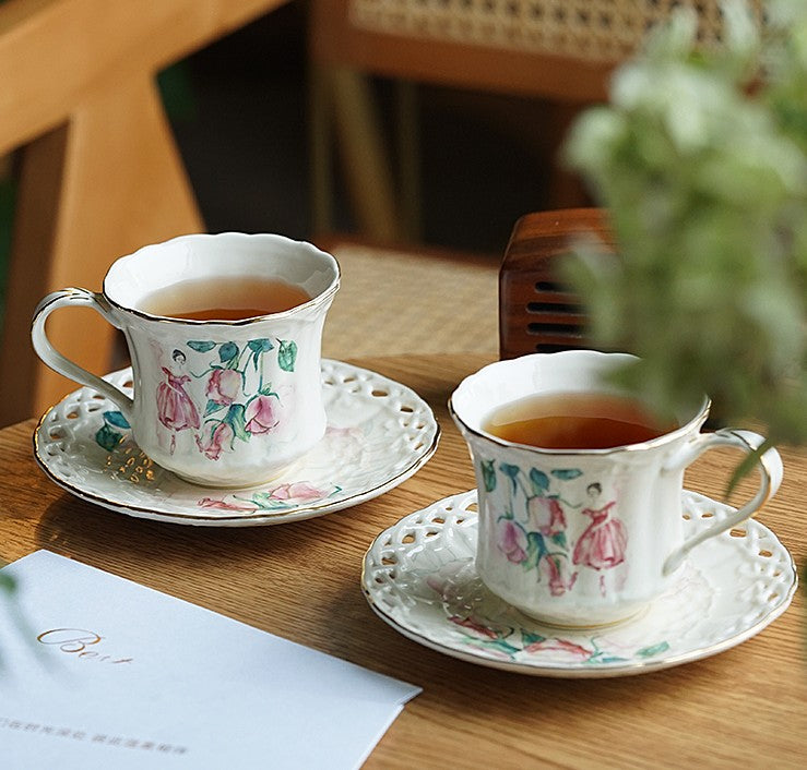 Elegant British Tea Cups, Beautiful Bone China Porcelain Tea Cup Set, Traditional English Tea Cups and Saucers, Unique Ceramic Coffee Cups