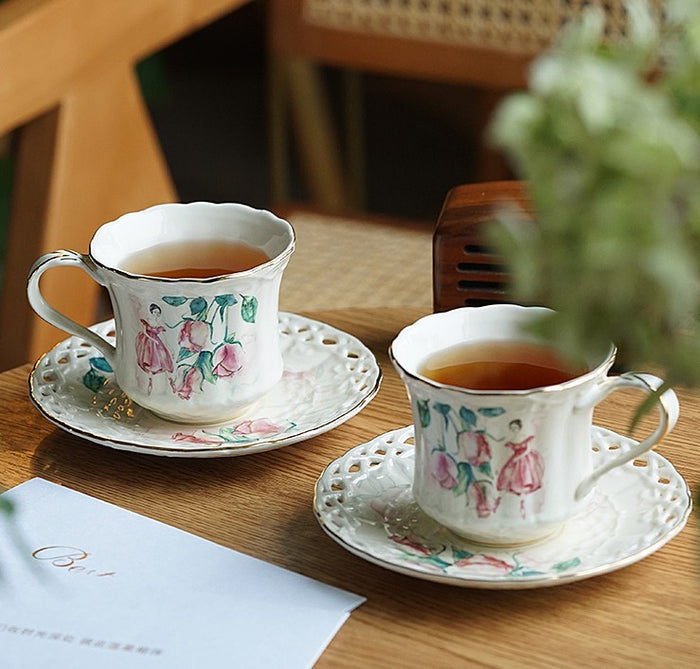 Elegant British Tea Cups, Beautiful Porcelain Tea Cup Saucer Set, Traditional English Tea Cup and Saucer, Unique Ceramic Coffee Cups
