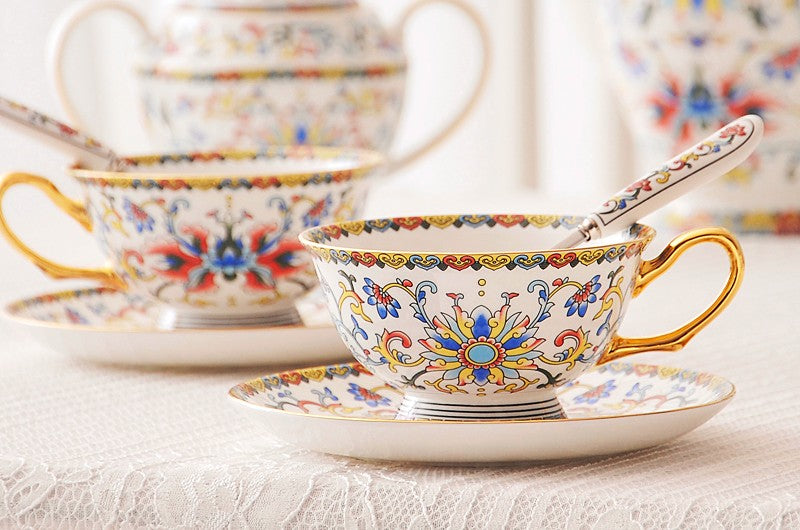 China Porcelain Tea Cup Set, Bohemia Ceramic Coffee Cups, Creative Ceramic Cups, Unique Afternoon Tea Cups and Saucers