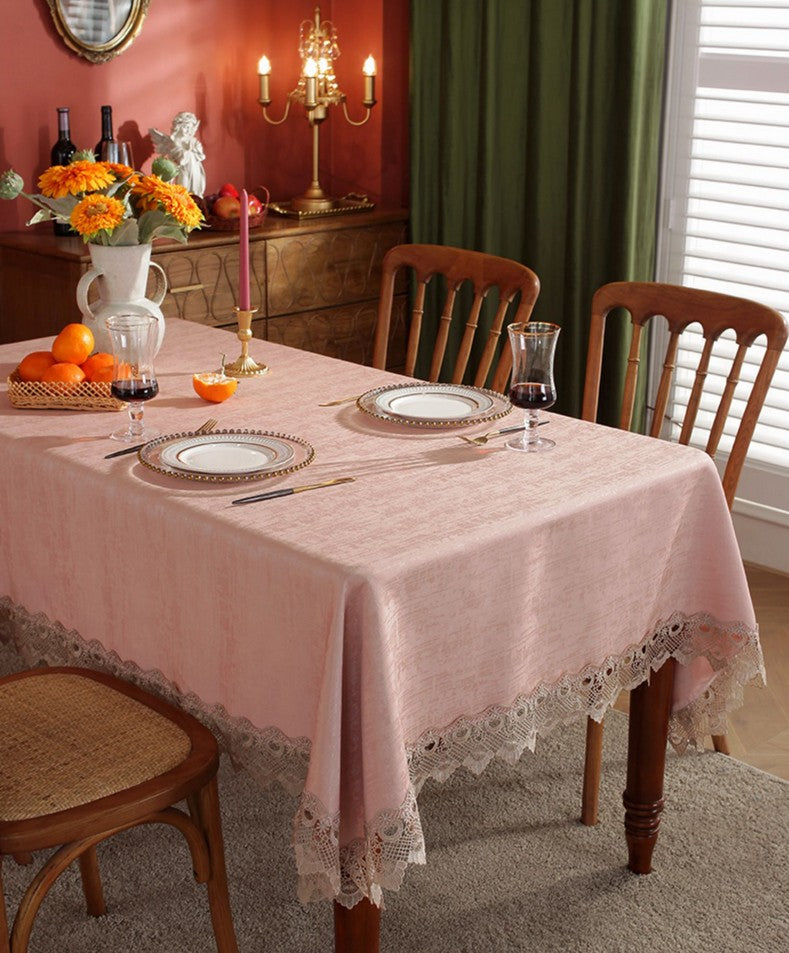 Modern Pink Table Cover for Dining Room Table, Lace Tablecloth for Home Decoration, Large Modern Rectangle Tablecloth, Square Tablecloth for Round Table