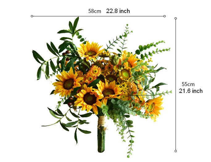 Large Bunch of Yellow Sunflowers. Unique Floral Arrangement for Home Decoration. Table Centerpiece. Real Touch Artificial Flowers for Living Room