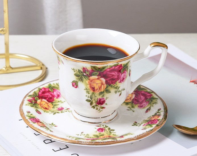 Beautiful British Flower Tea Cups. Unique Porcelain Cup and Saucer. Elegant Ceramic Coffee Cups. Creative Bone China Porcelain Tea Cup Set