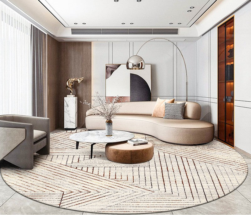 Geometric Round Contemporary Floor Carpets, Circular Modern Rugs under Coffee Table, Modern Rugs in Bedroom, Dining Room Modern Round Rugs
