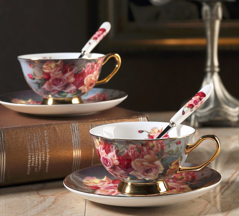 thumbnail image 2 of Vintage Floral Porcelain Tea Cup & Saucer Set With Gold Trim - Gift Box Included 2 of 6