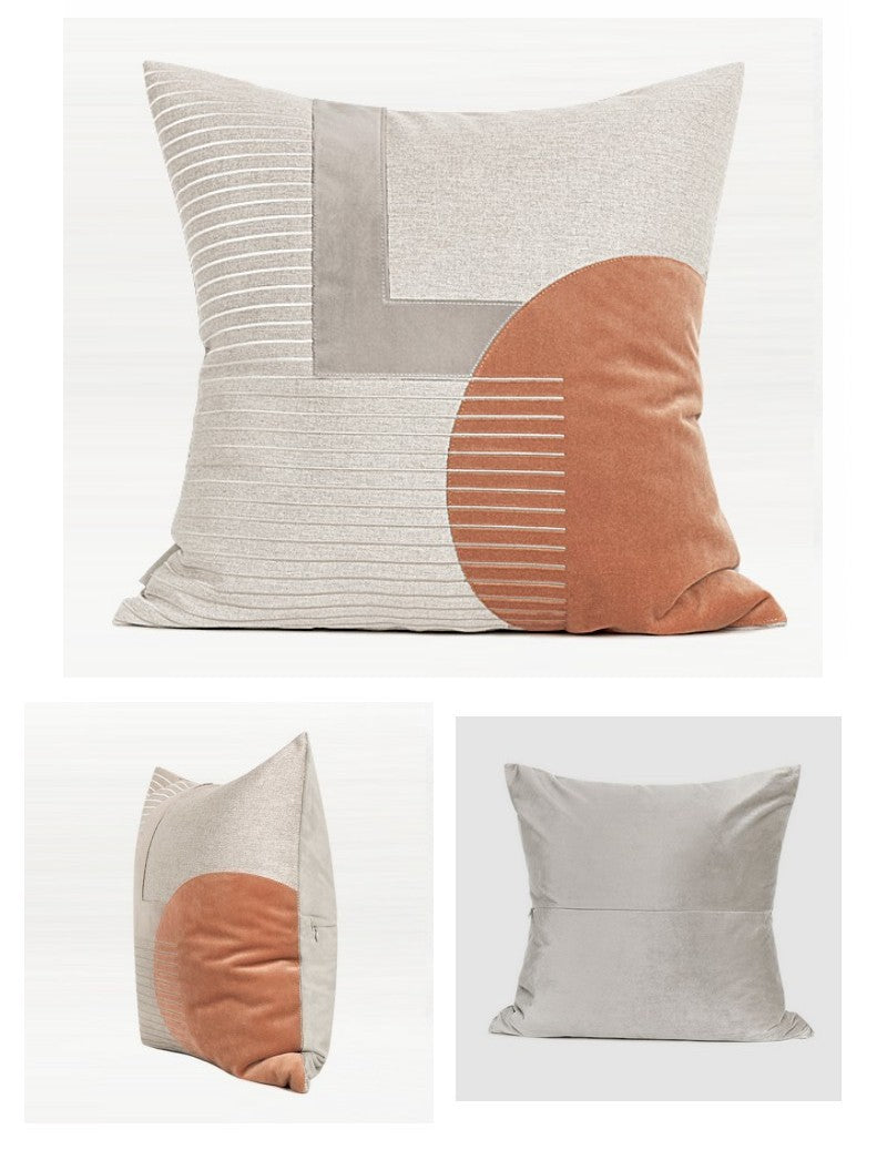 Beige Orange Pink Taped Embroidered Square Pillows, Modern Throw Pillow, Sofa Pillows, Couch Pillows