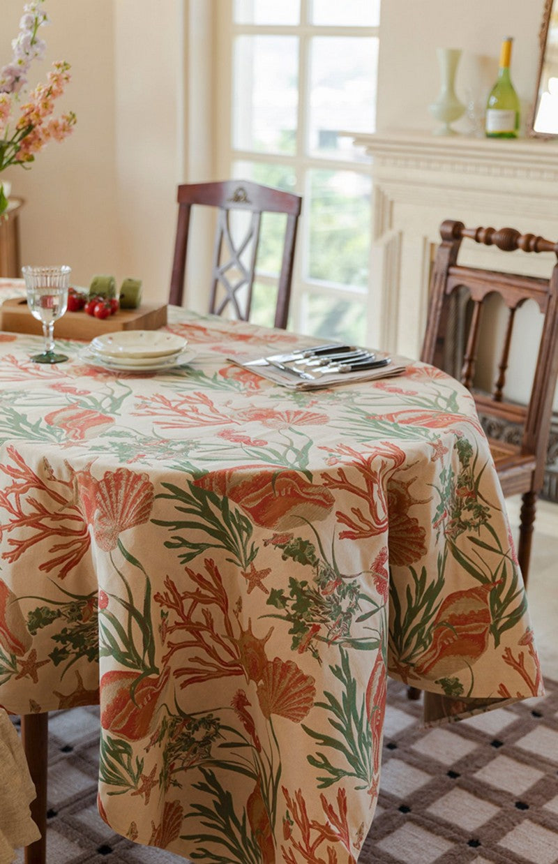 Modern Rectangle Tablecloth for Dining Room Table, Sea Shell Pattern Tablecloth, Square Tablecloth, Farmhouse Table Cloth, Wedding Tablecloth