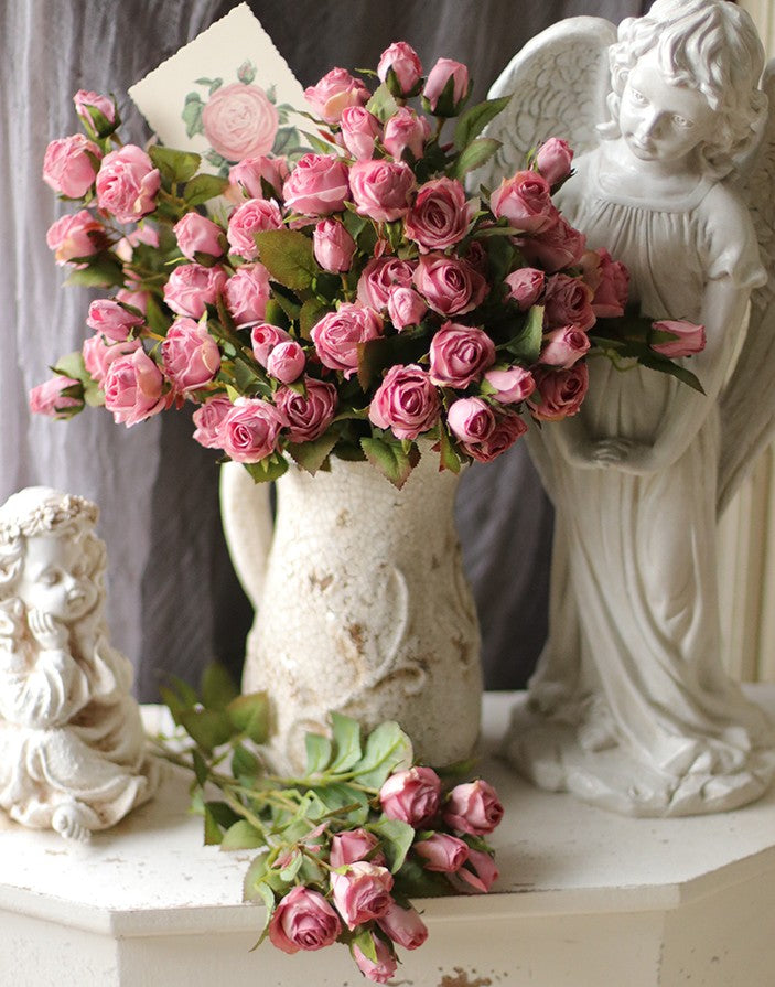 Artificial Flowers for Living Room. 12 Branches of Pink Rose Flowers. Pink Rose Flower in Vase. Real Touch Flowers. Simple Flower Arrangement Ideas for Home Decoration