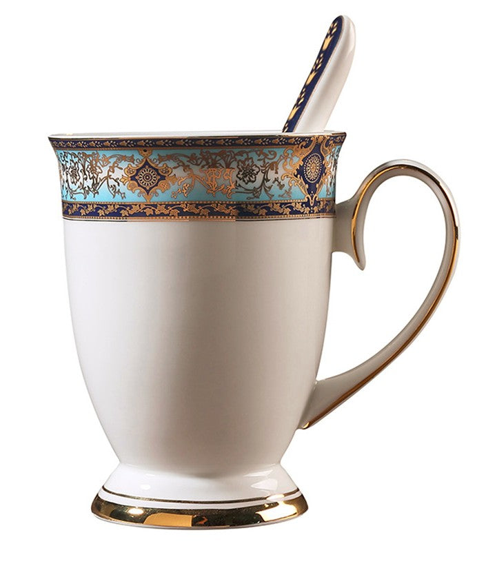 Large Royal Bone China Porcelain Mug, Elegant Ceramic Coffee Mug, Beautiful British Tea Cups, Large Capacity Ceramic Mugs for Office
