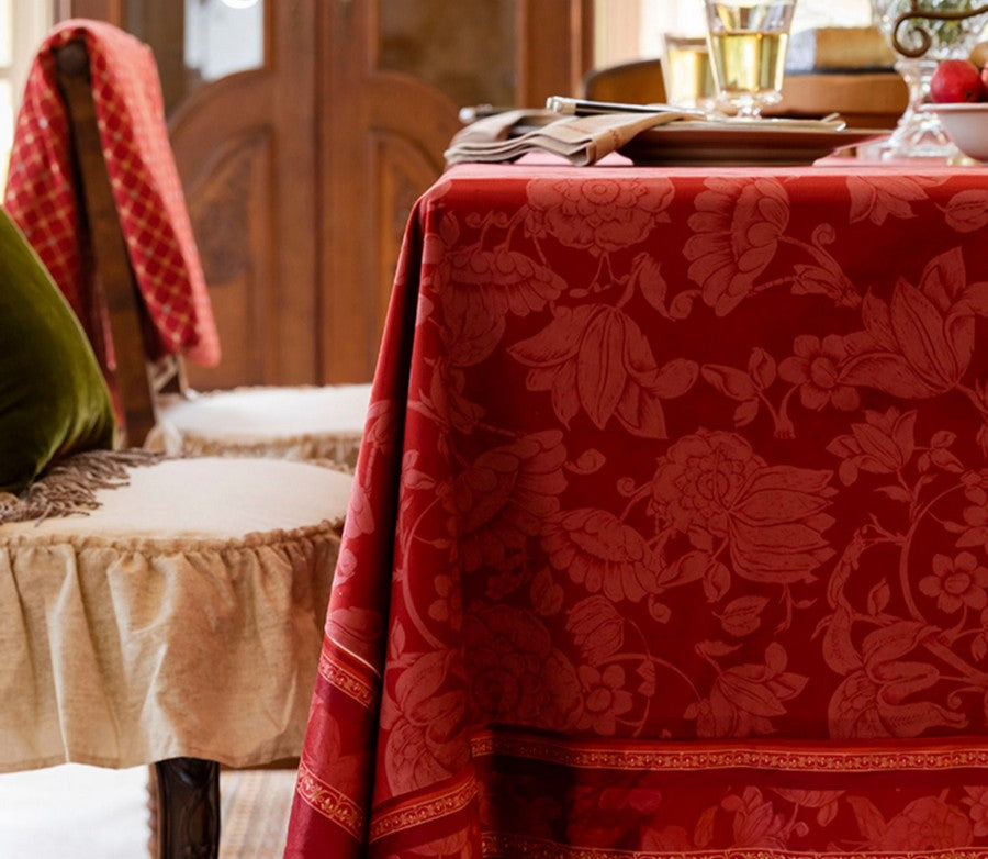 Farmhouse Table Cloth, Wedding Tablecloth, Red Flower Pattern Tablecloth, Rectangle Tablecloth for Dining Room Table, Square Tablecloth