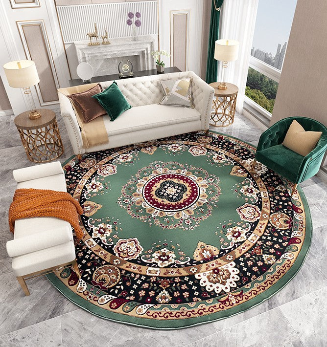 Royal Round Rugs in Living Room, Luxury Green Round Rugs under Coffee Table, Large Modern Rugs under Piano, Large Floor Carpets in Bedroom