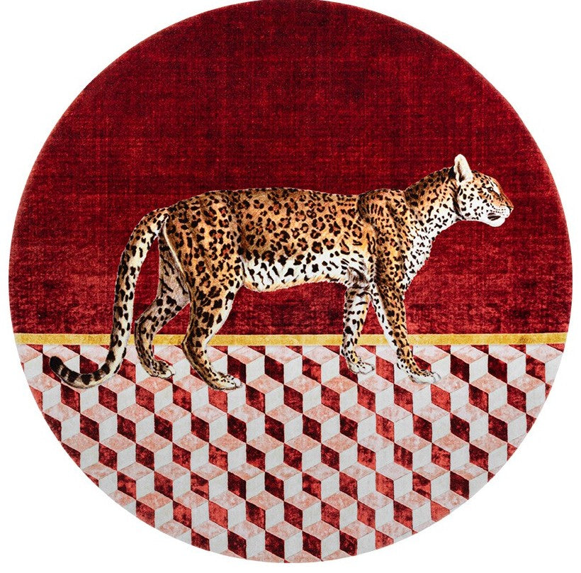 Contemporary Modern Rugs for Bedroom, Round Area Rugs for Dining Room, Coffee Table Leopard Modern Rugs, Red Modern Area Rugs