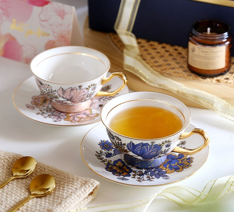 Unique Iris Flower Tea Cups and Saucers in Gift Box as Wedding Gift, Elegant Ceramic Coffee Cups, Afternoon British Tea Cups, Royal Bone China Porcelain Tea Cup Set