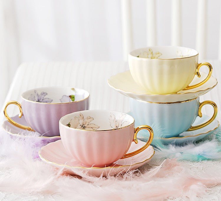 Unique Afternoon Tea Cups and Saucers, Elegant Ceramic Coffee Cups, Beautiful British Tea Cups, Royal Bone China Porcelain Tea Cup Set