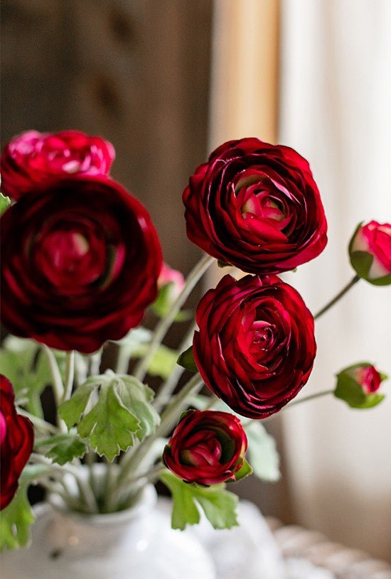 Bedroom Flower Arrangement Ideas, Red Ranunculus Asiaticus Flowers, Simple Modern Floral Arrangement Ideas for Home Decoration, Spring Artificial Floral for Dining Room