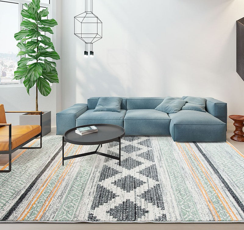Green Contemporary Area Rugs under Blue Couch, Modern Rugs in Bedroom, Modern Rugs in Living Room, Large Modern Carpets for Office