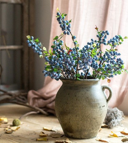 Simple Artificial Flowers for Home Decoration. Flower Arrangement Ideas for Living Room. Blue Cranberry Fruit Branch. Spring Artificial Floral for Bedroom