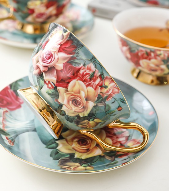 After Bone China Porcelain Tea Cup Set. Rose Royal Ceramic Cups. Elegant Flower Ceramic Coffee Cups. Unique Tea Cups and Saucers in Gift Box