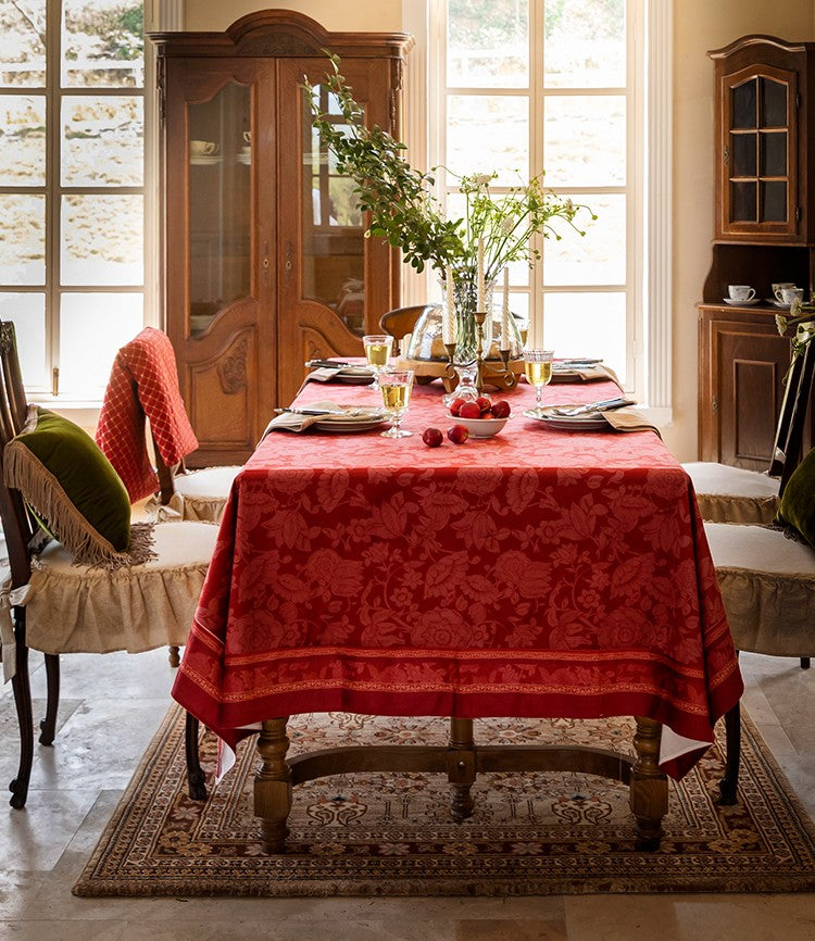 Farmhouse Table Cloth, Wedding Tablecloth, Red Flower Pattern Tablecloth, Rectangle Tablecloth for Dining Room Table, Square Tablecloth