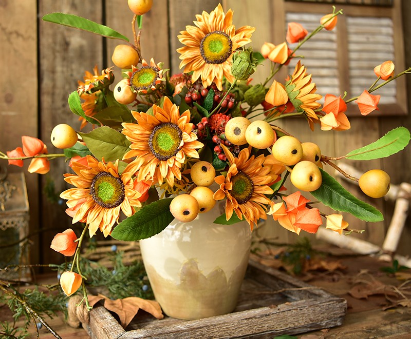 Yellow Sunflowers, Botany Plants, Unique Floral Arrangement for Home Decoration, Table Centerpiece, Real Touch Artificial Flowers for Dining Room