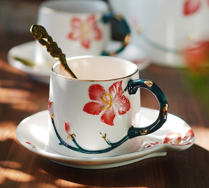 Afternoon British Tea Cups, Creative Bone China Porcelain Tea Cup Set, Traditional English Tea Cups and Saucers, Unique Ceramic Coffee Cups