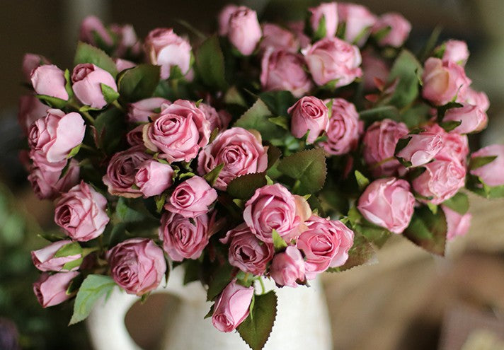 Artificial Flowers for Living Room, 12 Branches of Pink Rose Flowers, Pink Rose Flower in Vase, Real Touch Flowers, Simple Flower Arrangement Ideas for Home Decoration